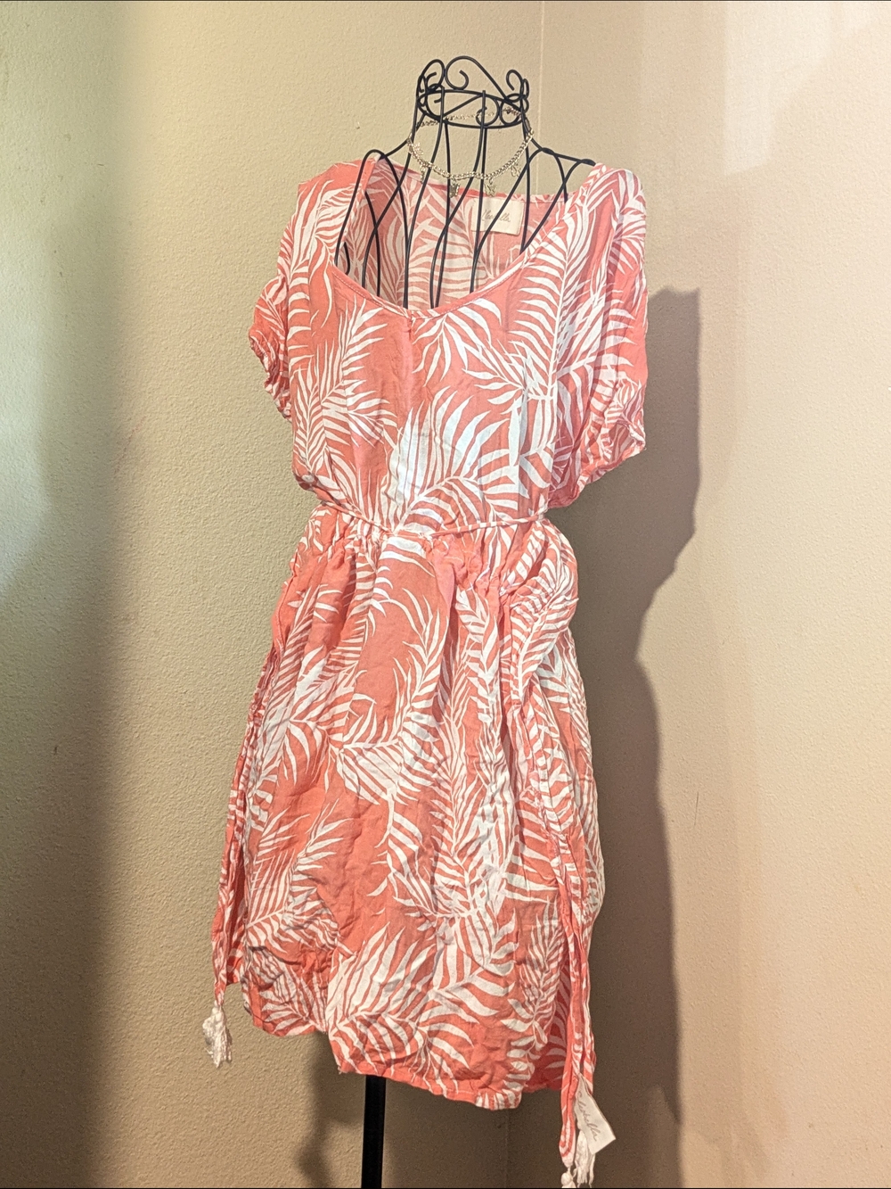 Cleobella Coral and White Tropical Leaf Swim Coverup